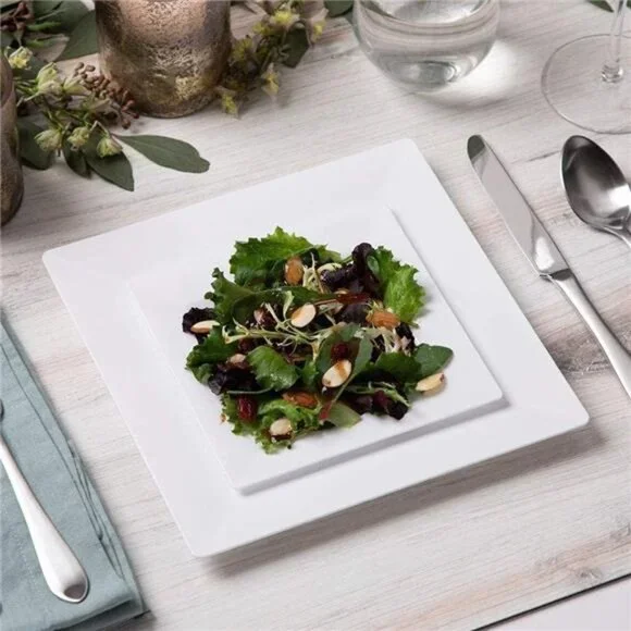 White Square Disposable Plates - Heavy Duty Plastic Party Plates for Christmas